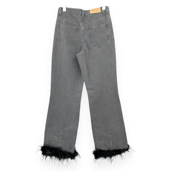 NWT Nasty Gal Washed Black / Gray Feather Hem Straight Leg Jeans sz 8 - Picture 3 of 12